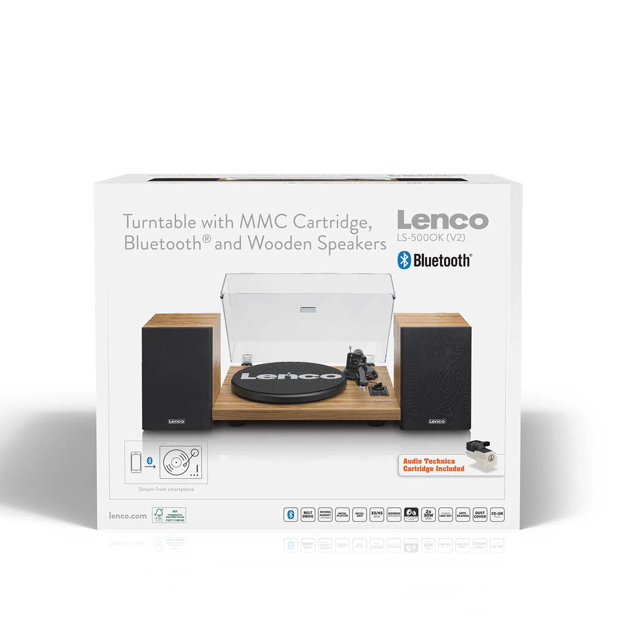 LENCO LS-500OK - Platenspeler met ingebouwde versterker en Bluetooth® plus 2 externe speakers - Hout