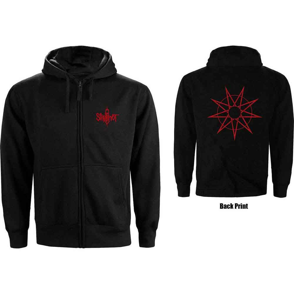 Slipknot Unisex Zipped Hoodie: 9 Point Star (Black) (Back Print)